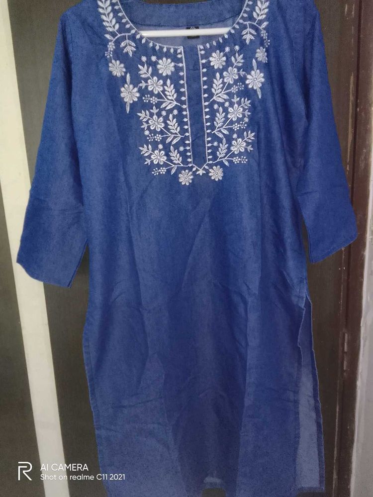 Blue Embroidered Kurti