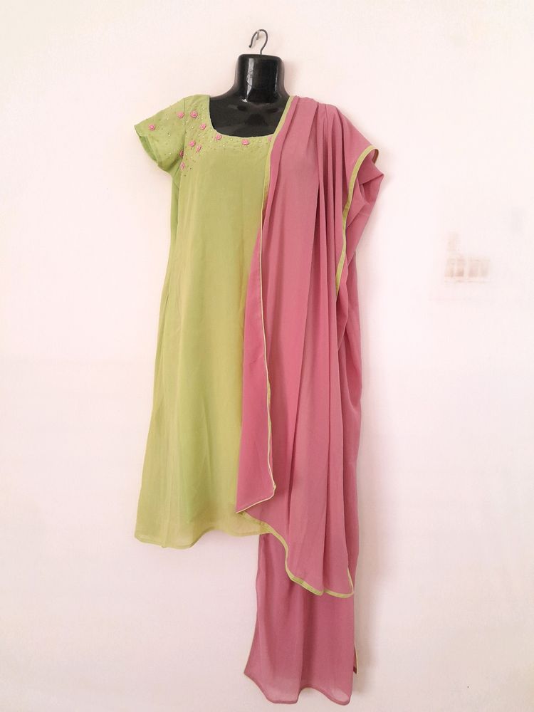 Green Casual Kurta &amp; Dupatta (Women&#39;s)