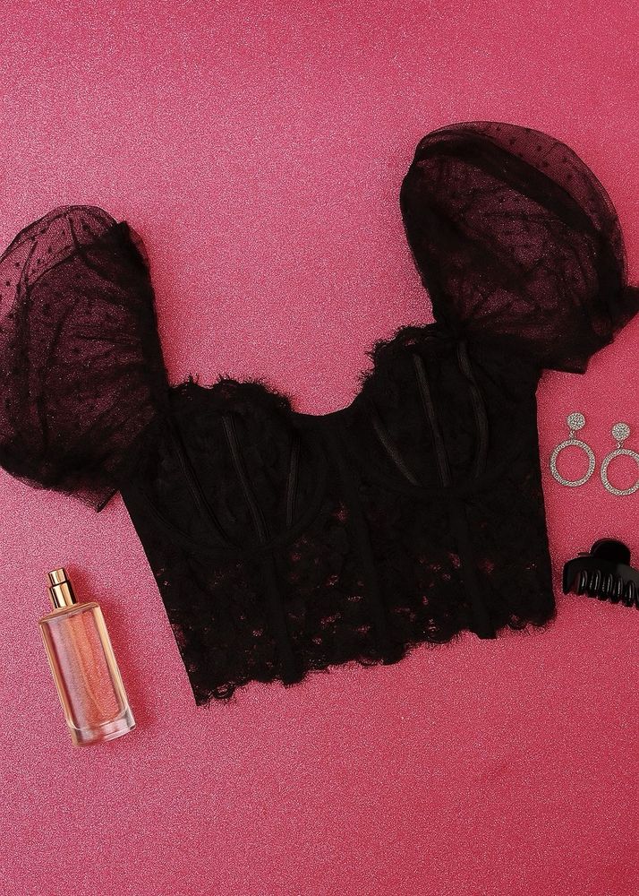 URBANIC: Black Lace Puff Sleeve Corset Top🖤