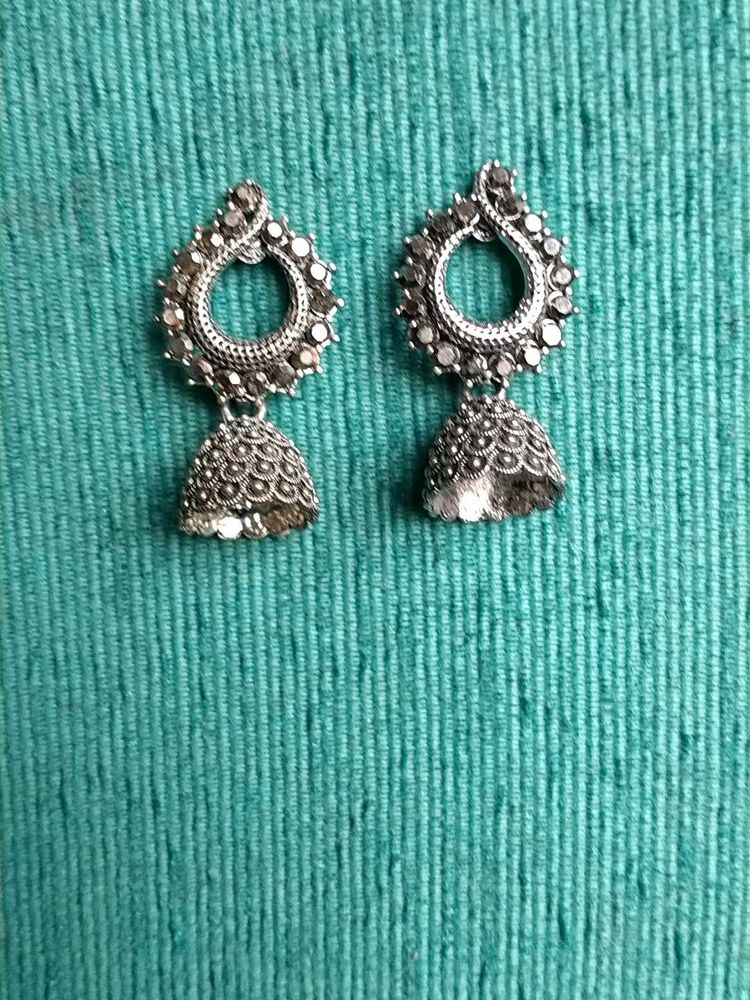 Silver Tone Jhumka Earrings