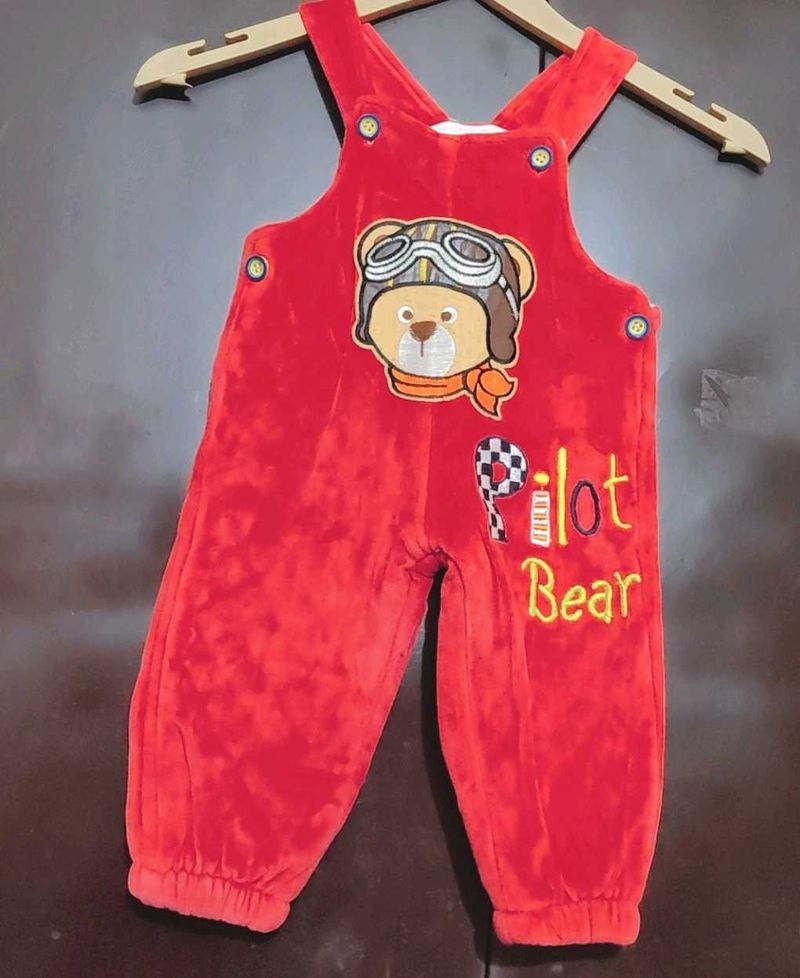 Red Winter Dungree Pilot Bear Overalls 6- 9 Month