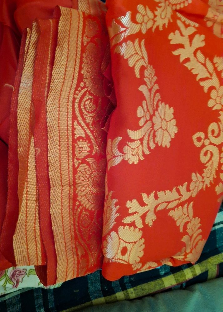 Orange &amp; Gold Saree Fabric