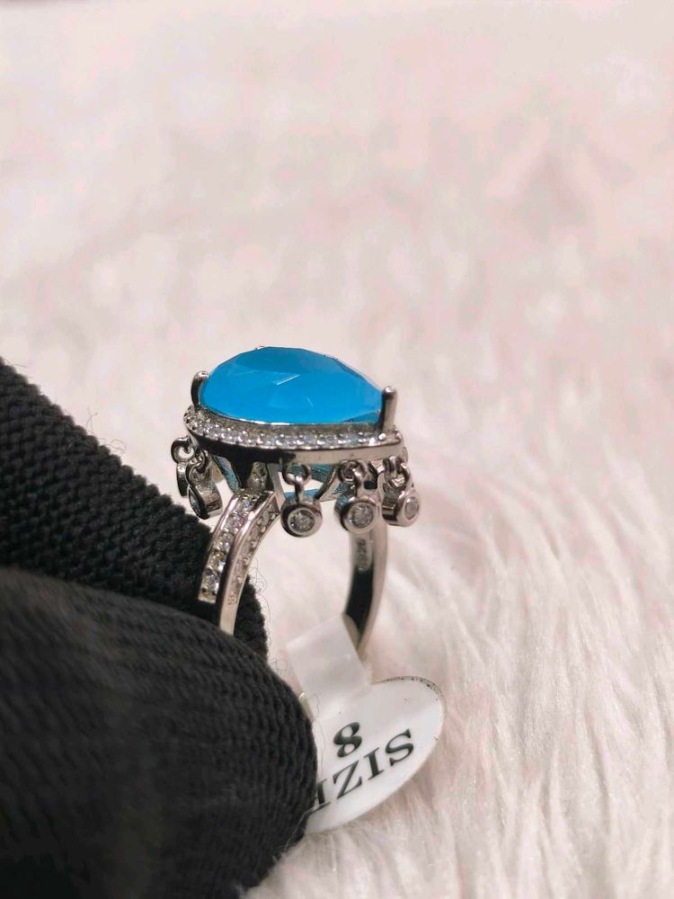 Blue Stone Ring 925 Silver Sterling