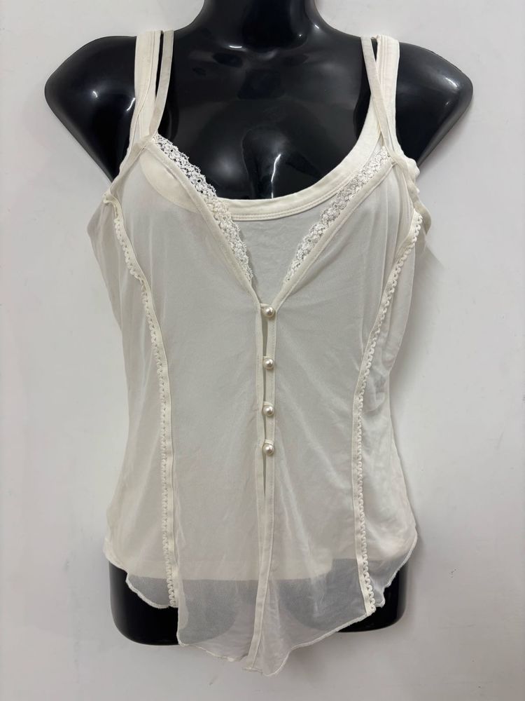 Stylish Sheer White Top With Buttons
