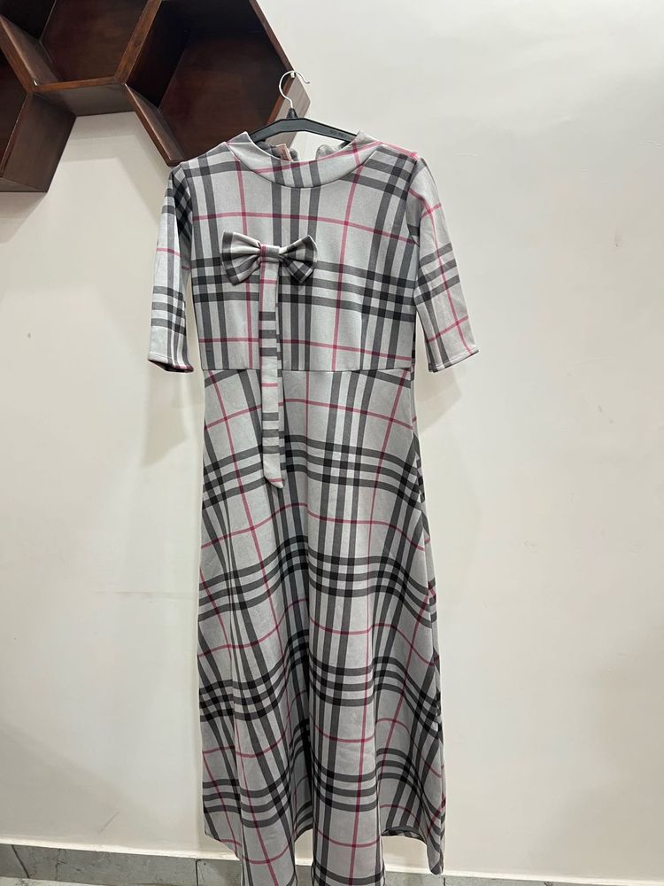 Grey Checked Gown Dress