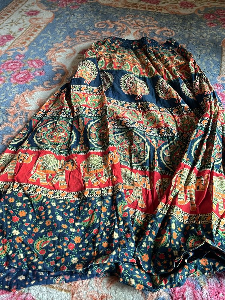 Boho Elephant Print Maxi Skirt