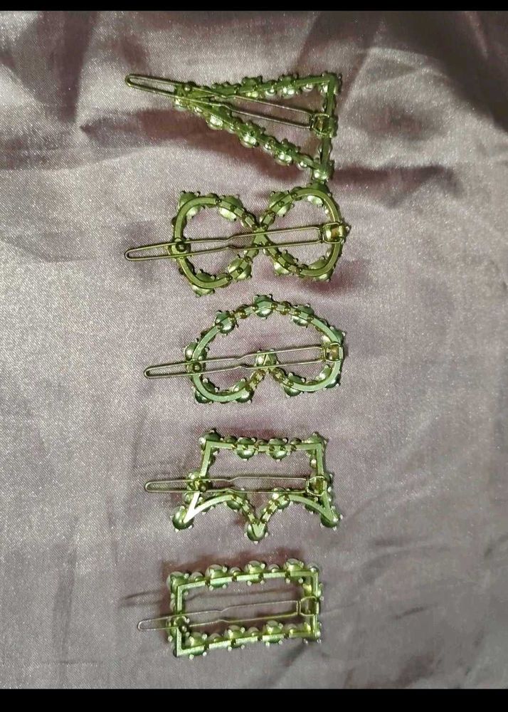 Vintage Rhinestone Hair Clips - Set of 5