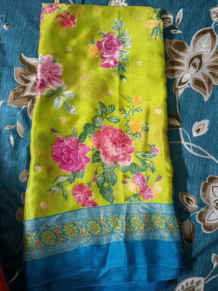 Elegant Floral Green Saree