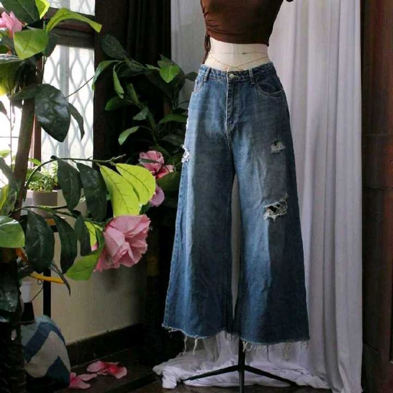 Freakins Distressed Baggy Leg Jeans