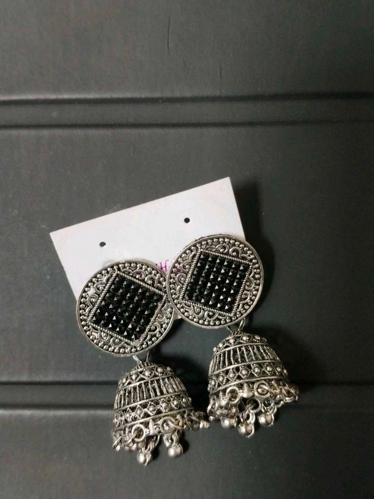 Jhumka Earrings with Black Beads
