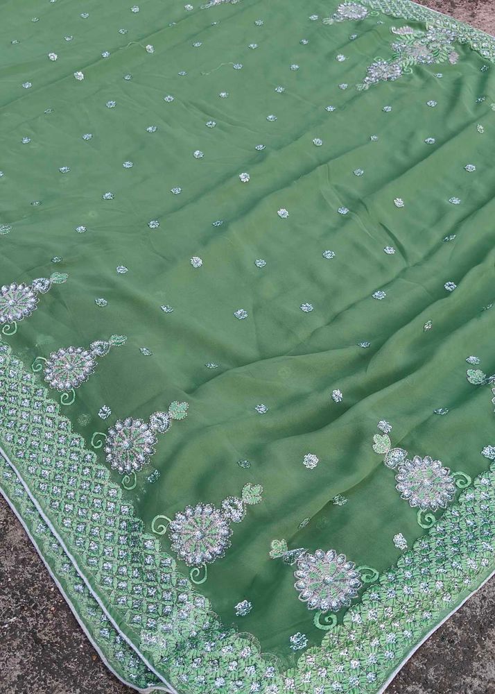 Green Embroidered Saree