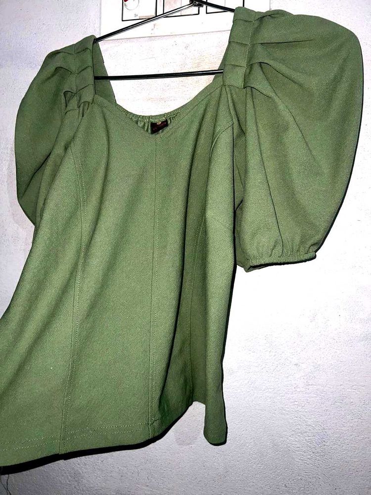 Olive Puff Sleeve Top