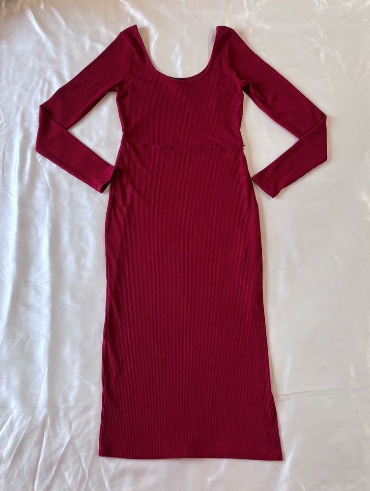 Forever21 Maroon Red Ribbed Midi Bodycon Dress