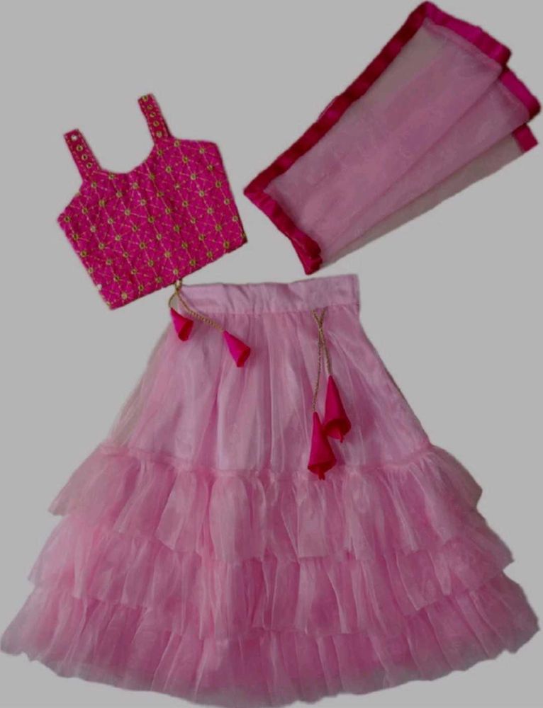 Pink Girls Lehenga Choli Set