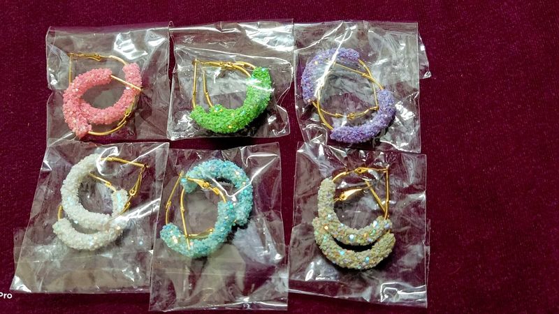 pair of six Sparkling Hoop Earrings - New!
