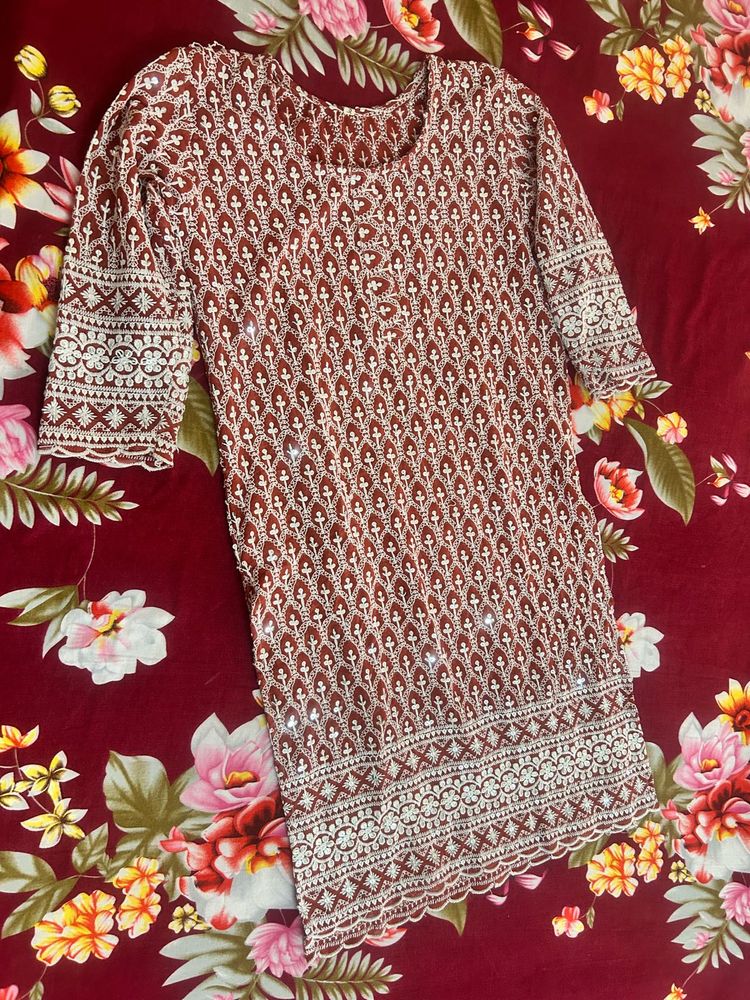 Chikankari glitter kurti