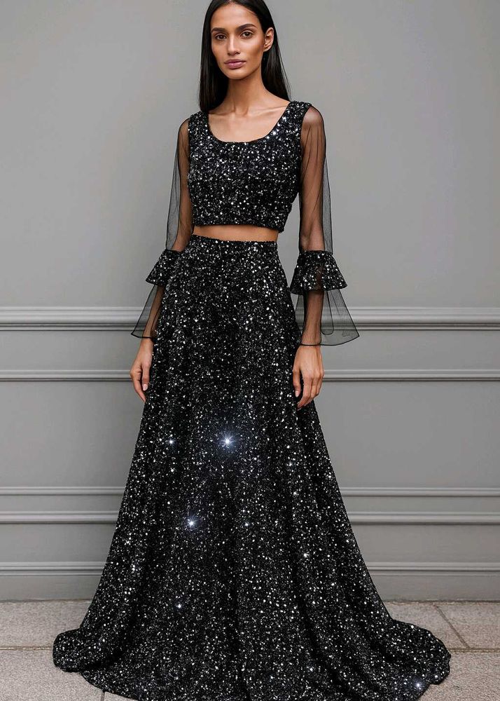 Elegant Black Sequin Lehenga Choli