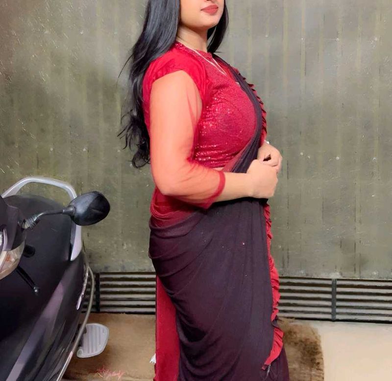 Elegant Red &amp; Black Saree