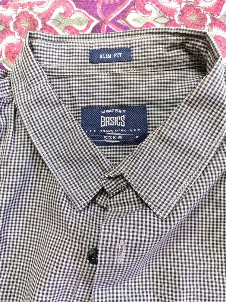 Basics Slim Fit Gingham Shirt - M