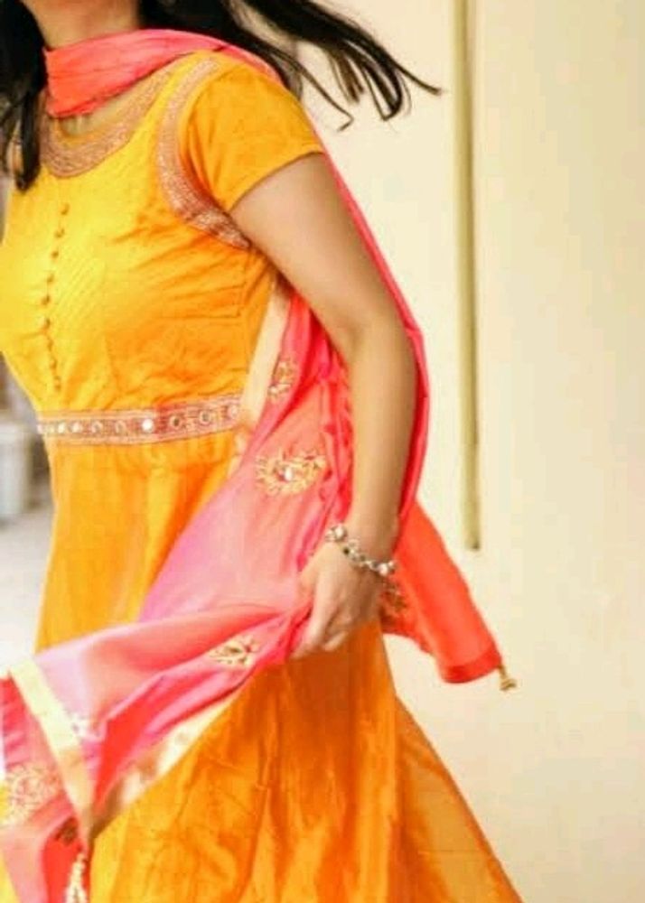 Golden Yellow Beautiful Anarkali Set