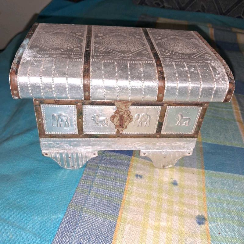 Vintage Silver Metal Treasure Chest