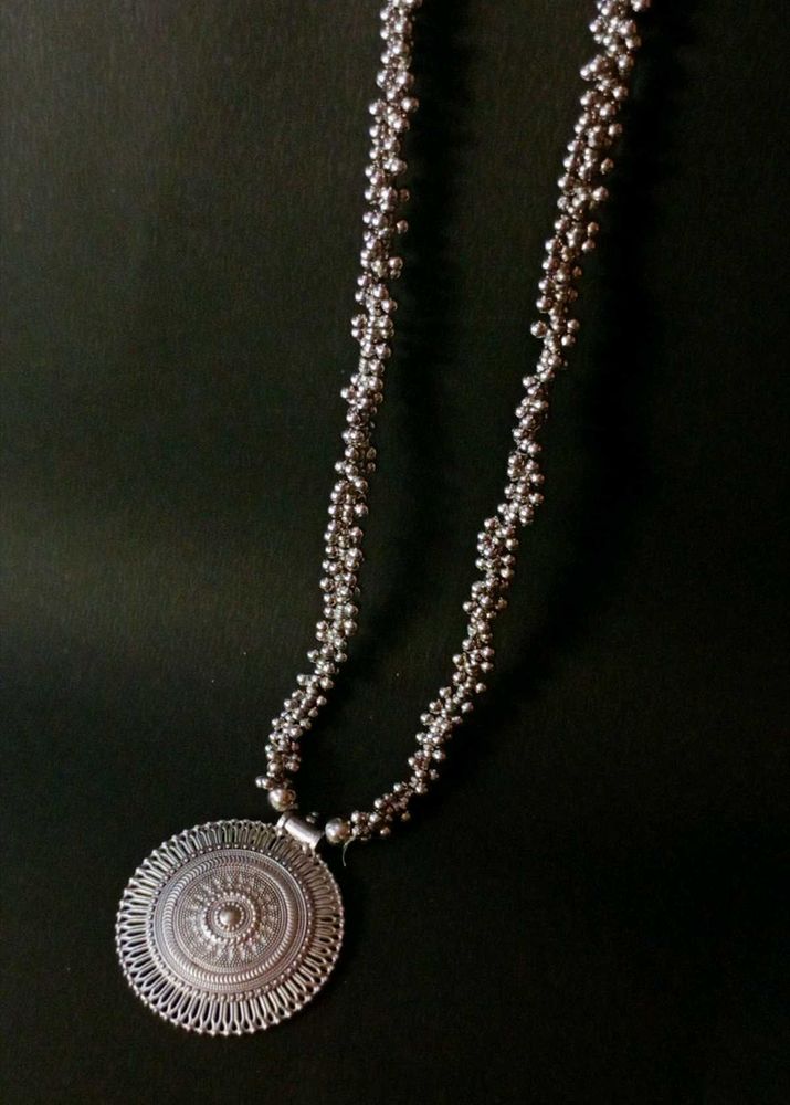 Boho Silver Tone Beaded Necklace