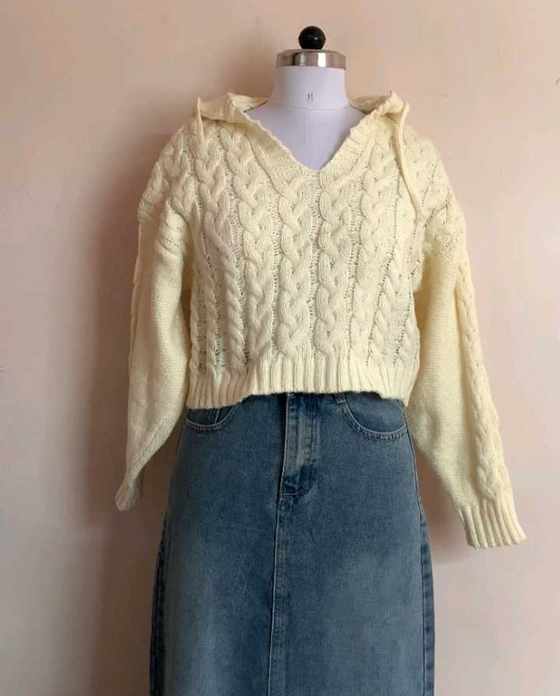 Cream Knit Hoodie