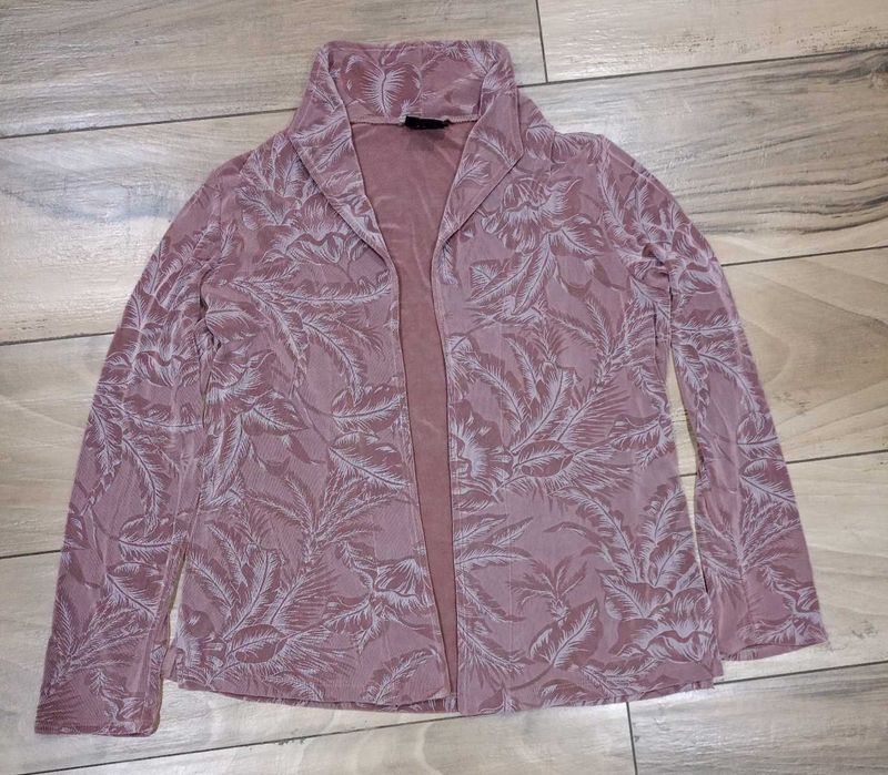 Mauve Leaf Patterned Open Front Jacket