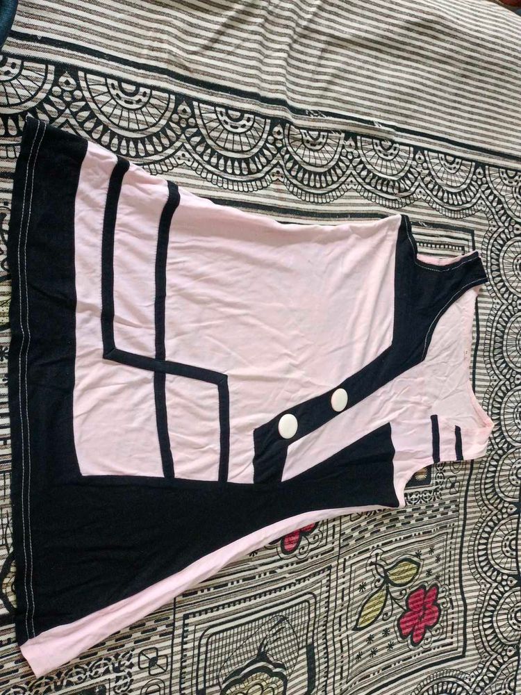 Black Pink Long Top In Size M