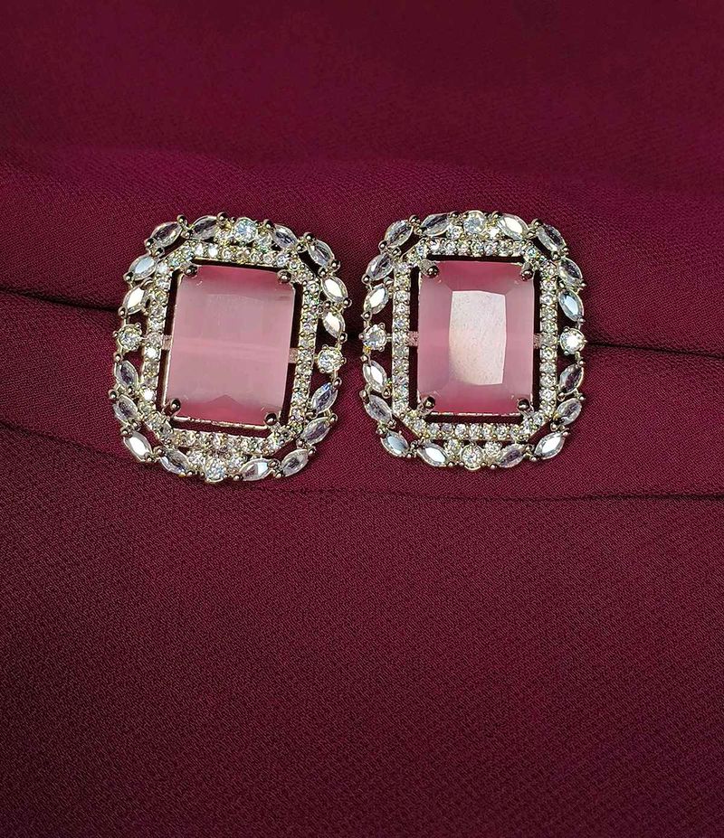 Pink Stone Stud Earrings