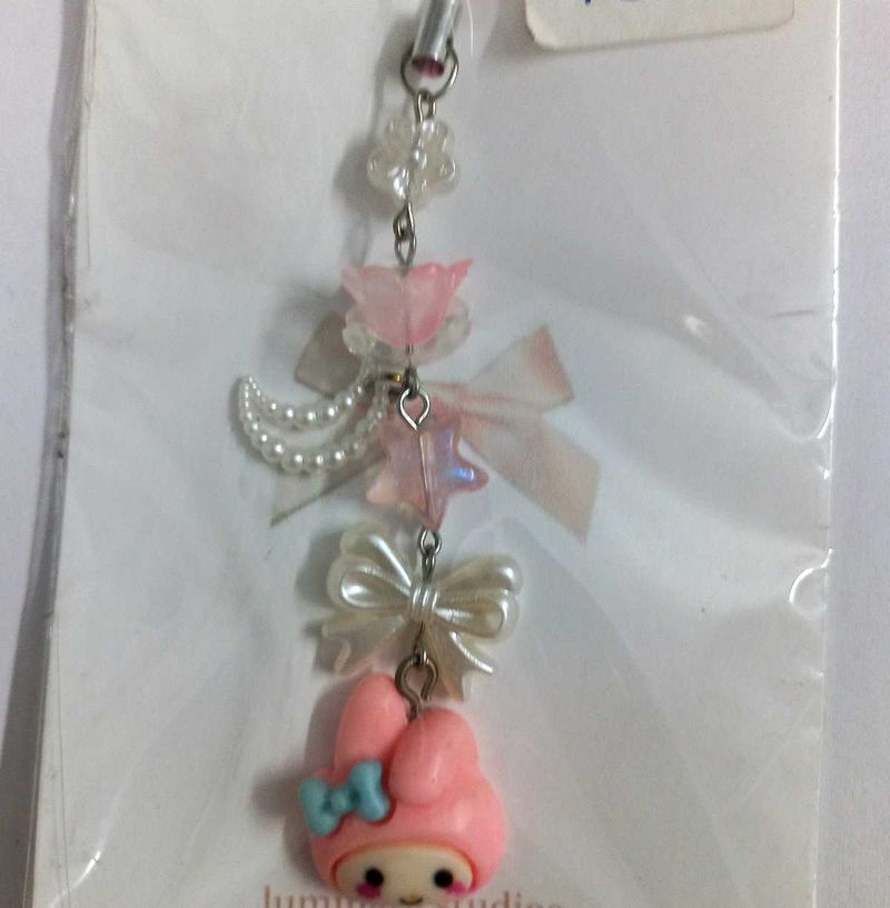 🎀🌙⭐ Cute Pink Bunny Floral Phone Charm with Bow✨
