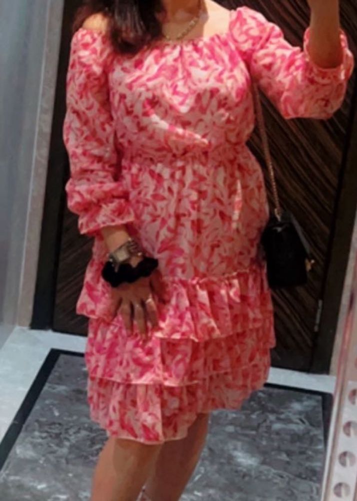 Pink Floral Ruffle Mini Dress🩰🎀