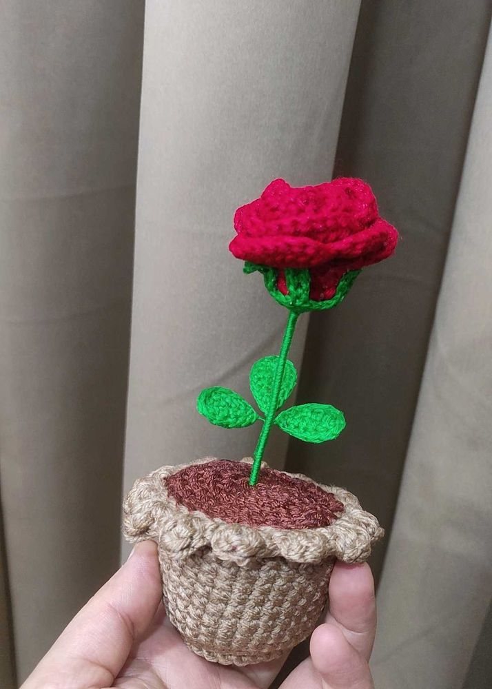 Crochet Red Rose in Pot