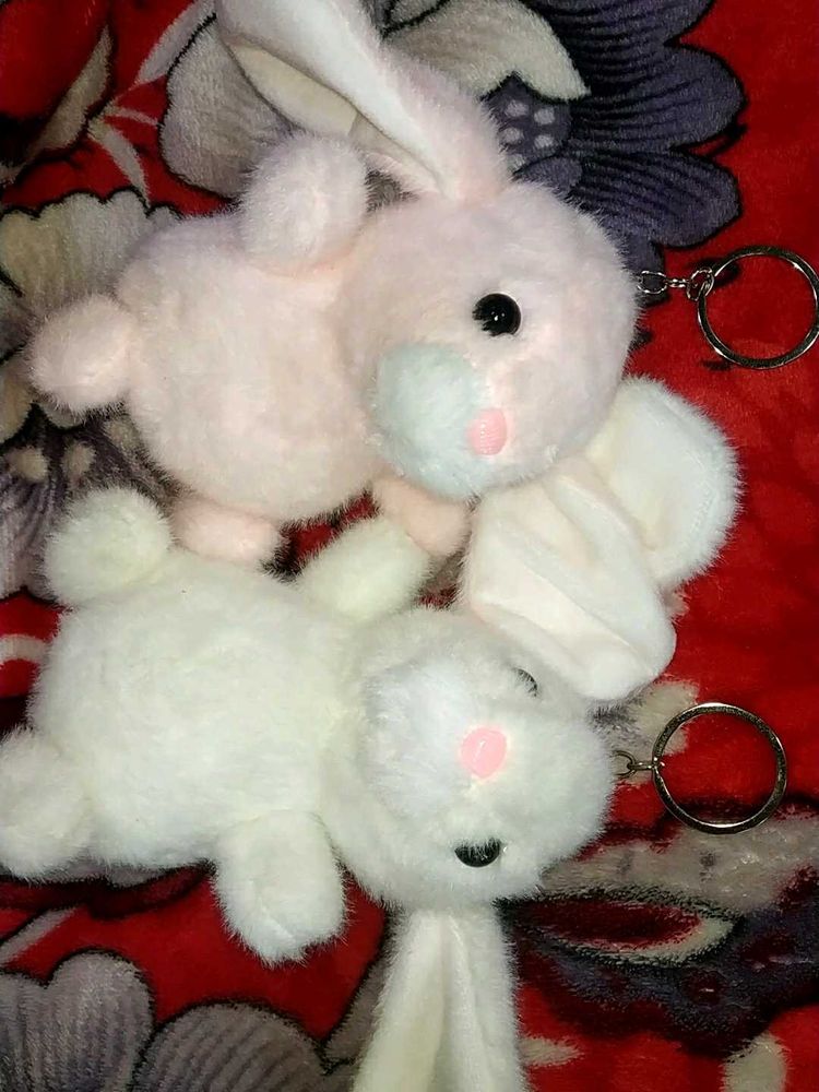🐇Pink and white Bunny Plush Keychains🐰🥕