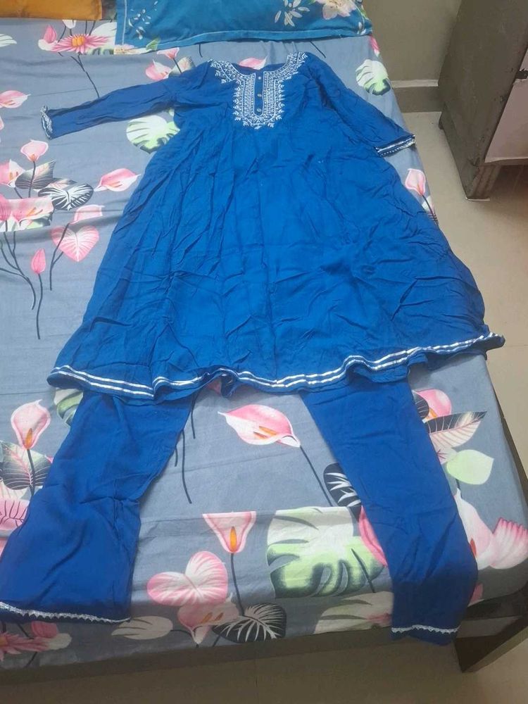 Blue Embroidered Kurta with Pants