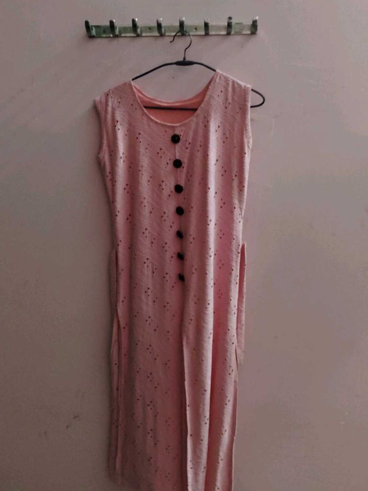 Pink Sleeveless Button-Down Dress