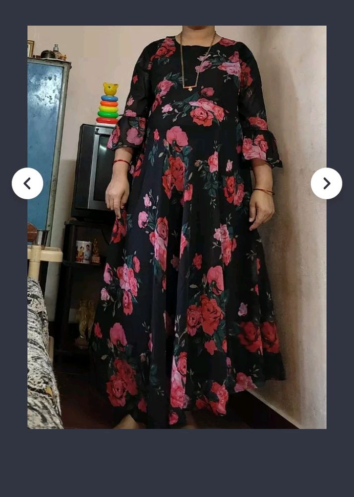 Black Colour Flower Print Gown For Women