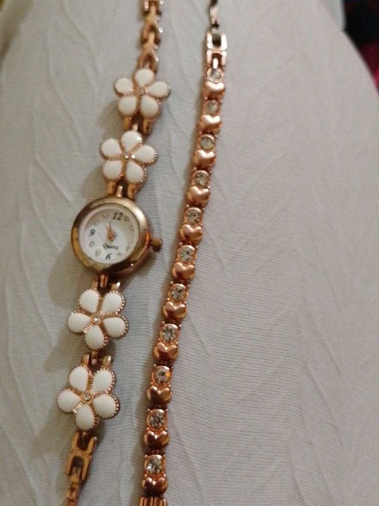 Rose Gold Flower Watch &amp; Bracelet Set