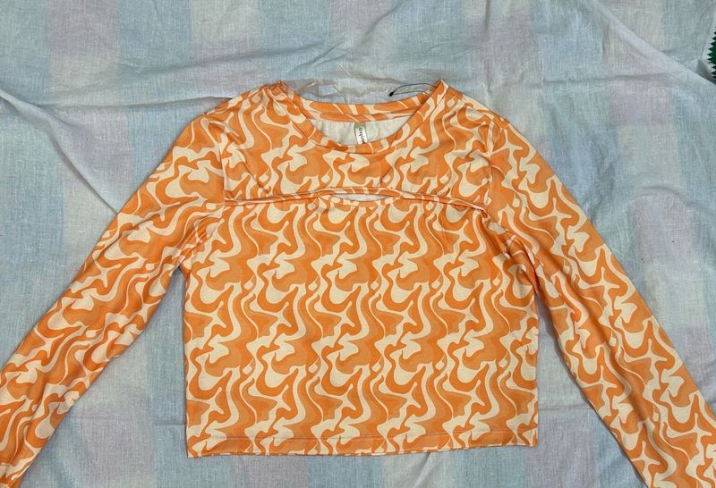 Orange Swirl Long Sleeve Crop Top