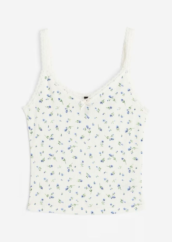 Lace-Trimmed Ribbed Vest Top
