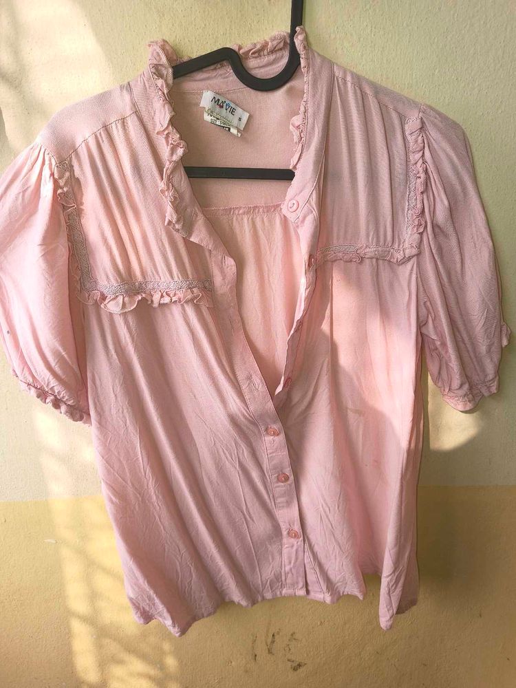Vintage Pink Ruffle Blouse