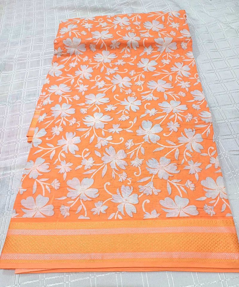 🆕️ Beautiful Floral Cotton Saree With Jari Border