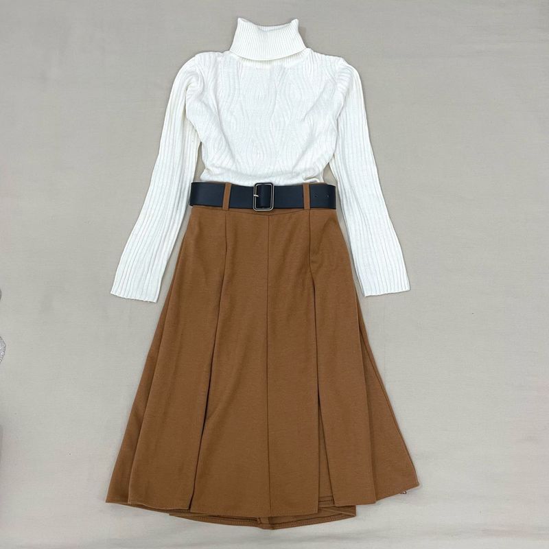 Korean Brown Midi Skirt For Winter