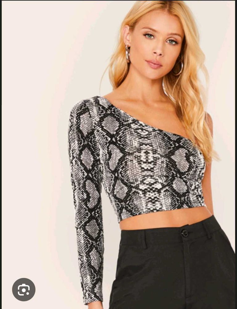 Snakeskin Print One Shoulder Top