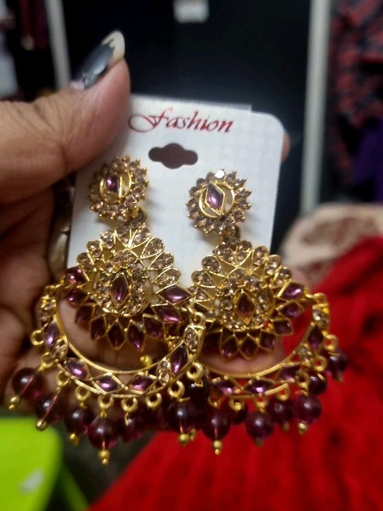 Elegant Purple &amp; Gold Dangle Earrings