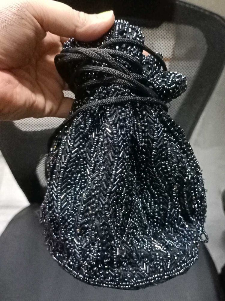 Beaded Black Pouch And Orange Bag