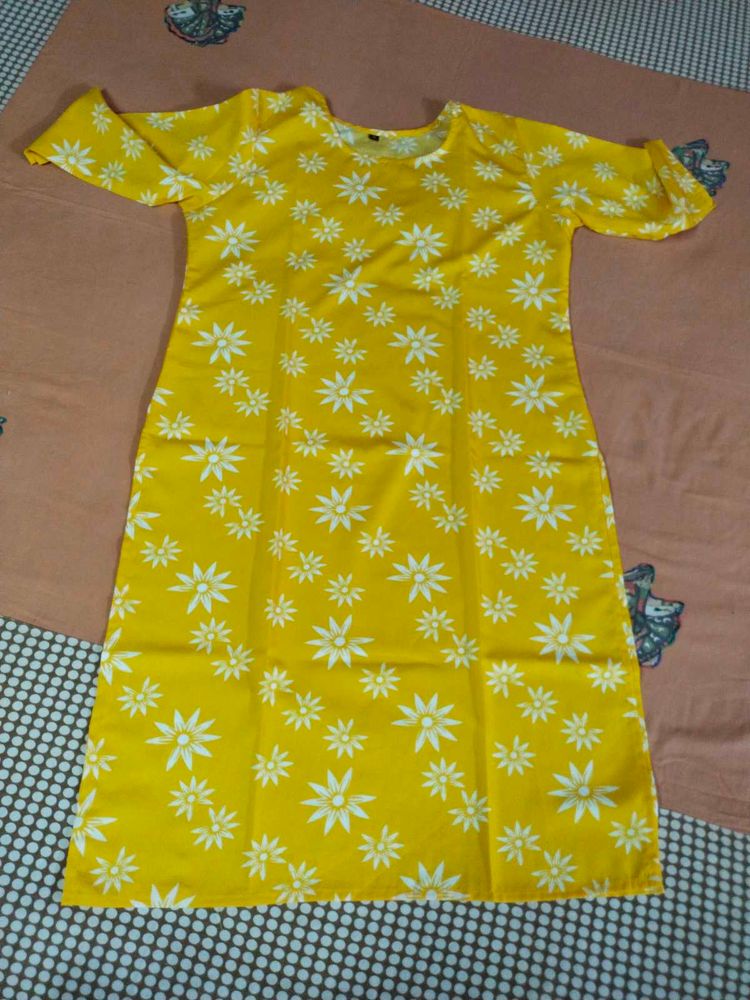 Yellow Floral Print Kurti