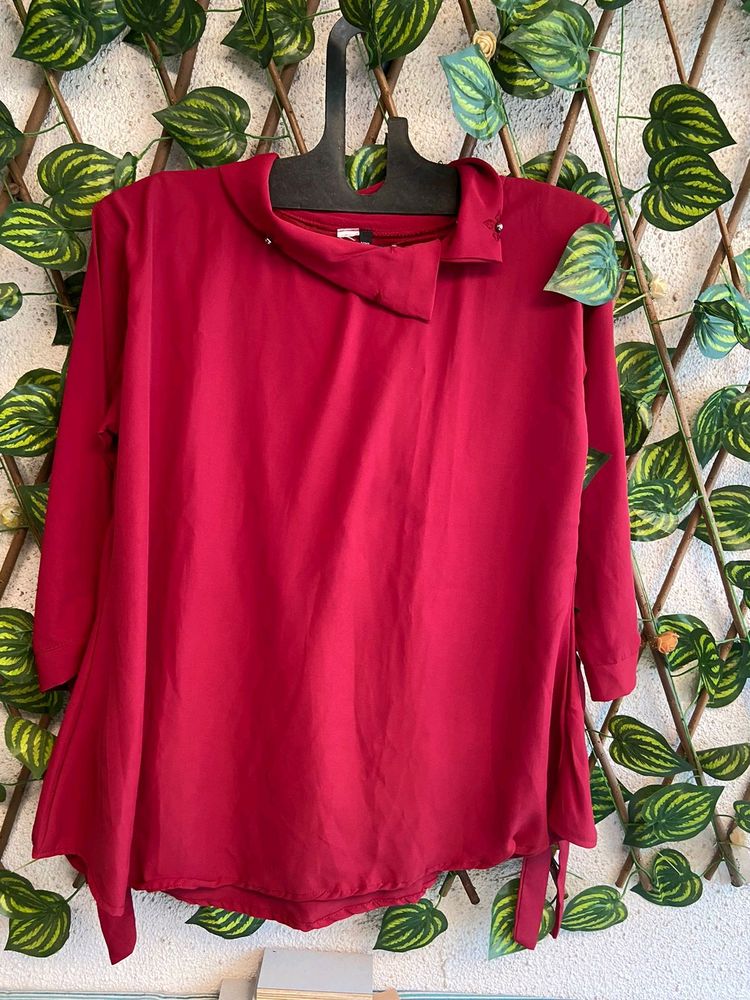 Red Asymmetrical Tunic Top