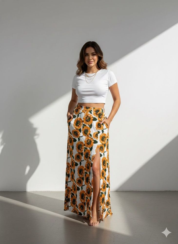 Sunflower Print Maxi Skirt