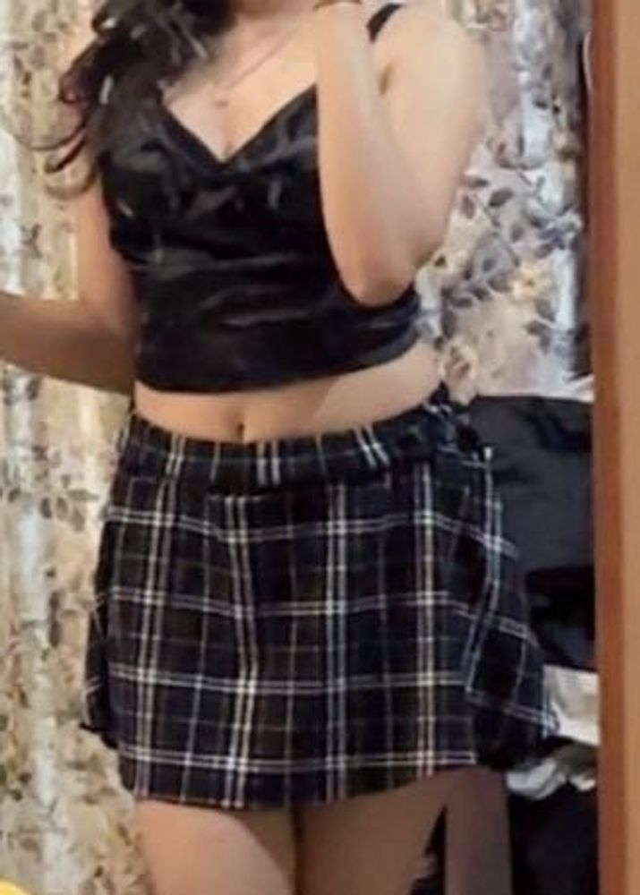 Trendy Plaid Mini Skirt &amp; Satin top(NO COINS)